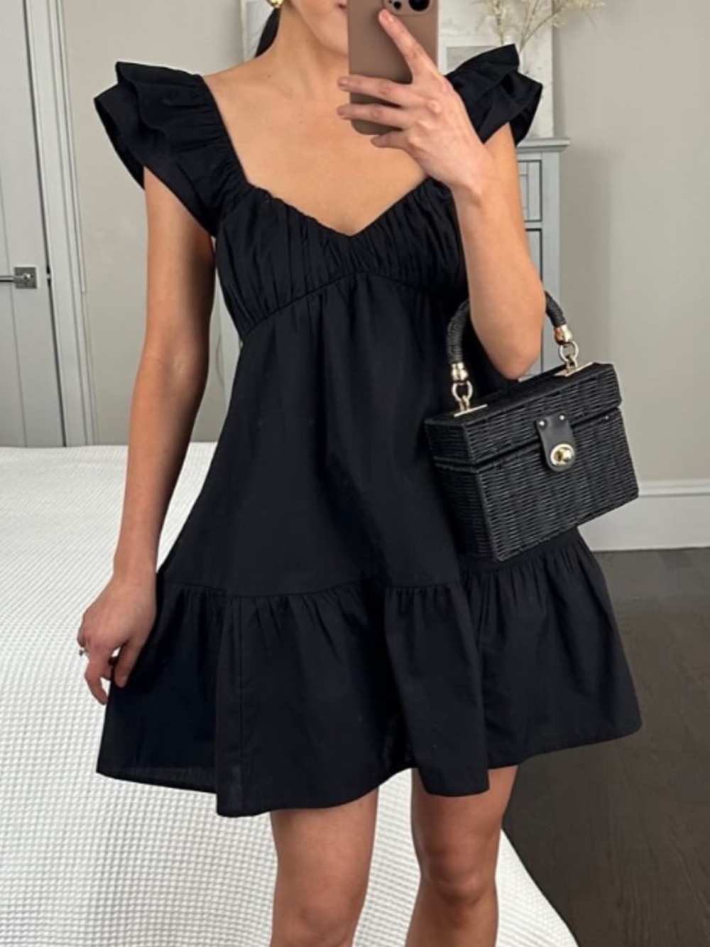 Abercrombie Black Flutter Sleeve Tiered Babydoll Mini Dress